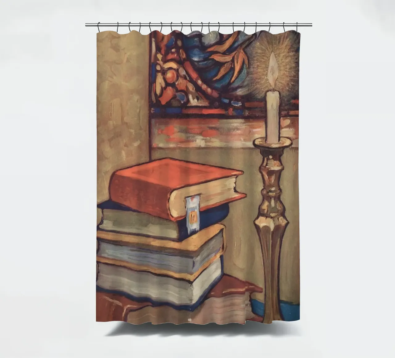 Natura morta con libri e candele di C. Palmer tenda da doccia da vintagepod