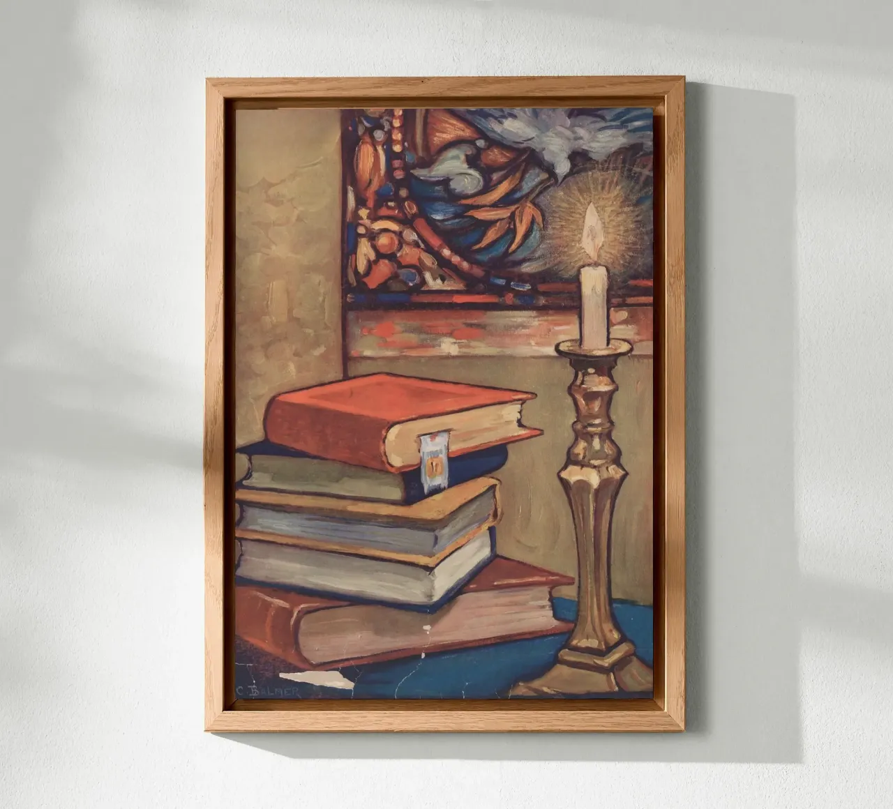 Natura morta con libri e candele di C. Palmer alluminio dibond da vintagepod