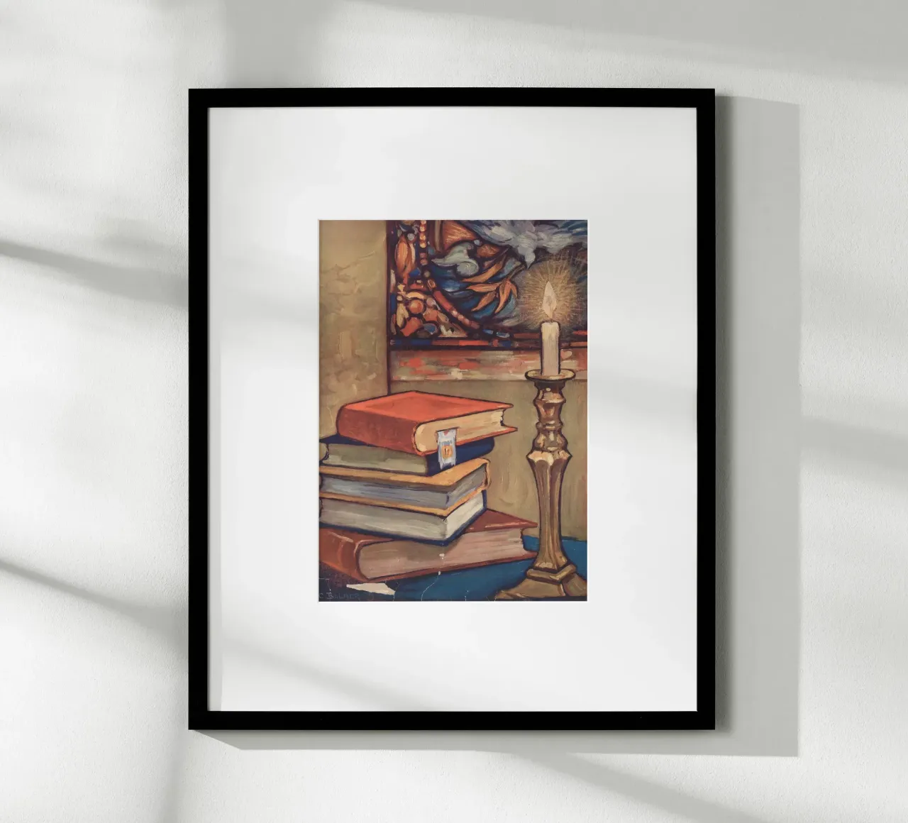 Natura morta con libri e candele di C. Palmer carta hahnemühle da vintagepod