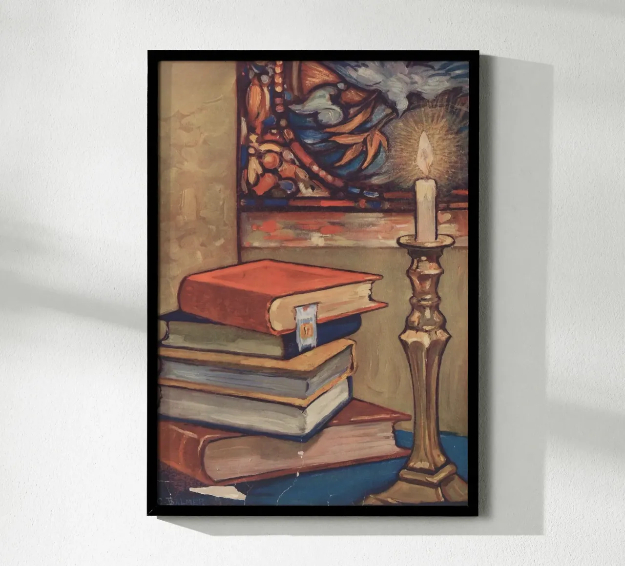 Natura morta con libri e candele di C. Palmer carta hahnemühle da vintagepod