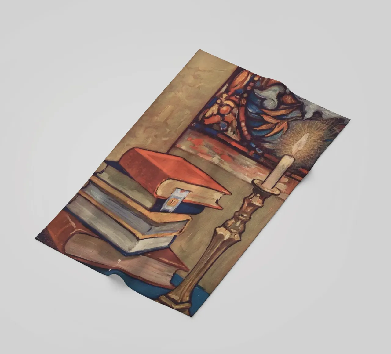 Natura morta con libri e candele di C. Palmer telo mare da vintagepod
