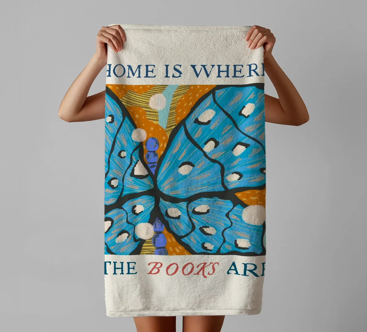 "Home Is Where The Books Are" Butterfly Art Print towel by vintagepod