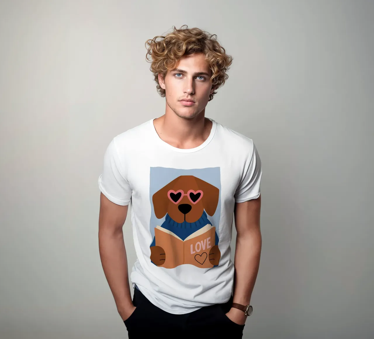 Chien de lecture - Lunettes de cœur Bookworm Art t-shirt de vintagepod