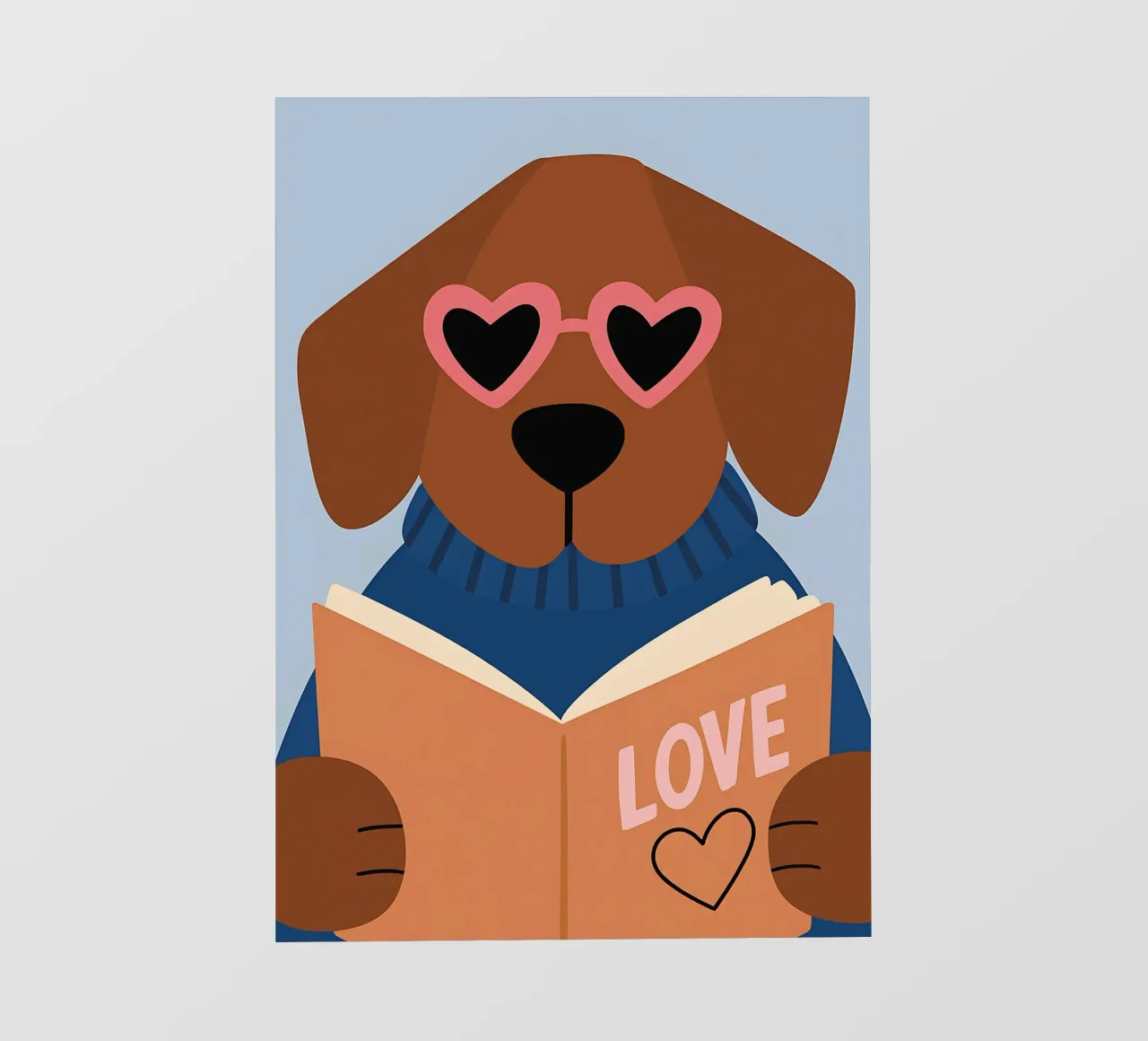 Love Reading Dog - Heart Glasses Bookworm Art lámina retroiluminada de vintagepod