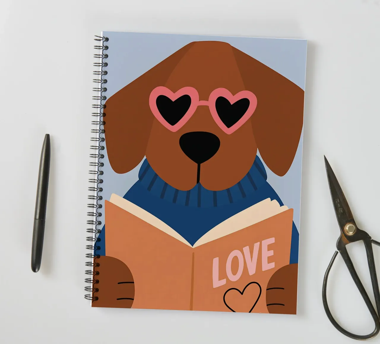 Love Reading Dog - Heart Glasses Bookworm Art spiral notebook by vintagepod