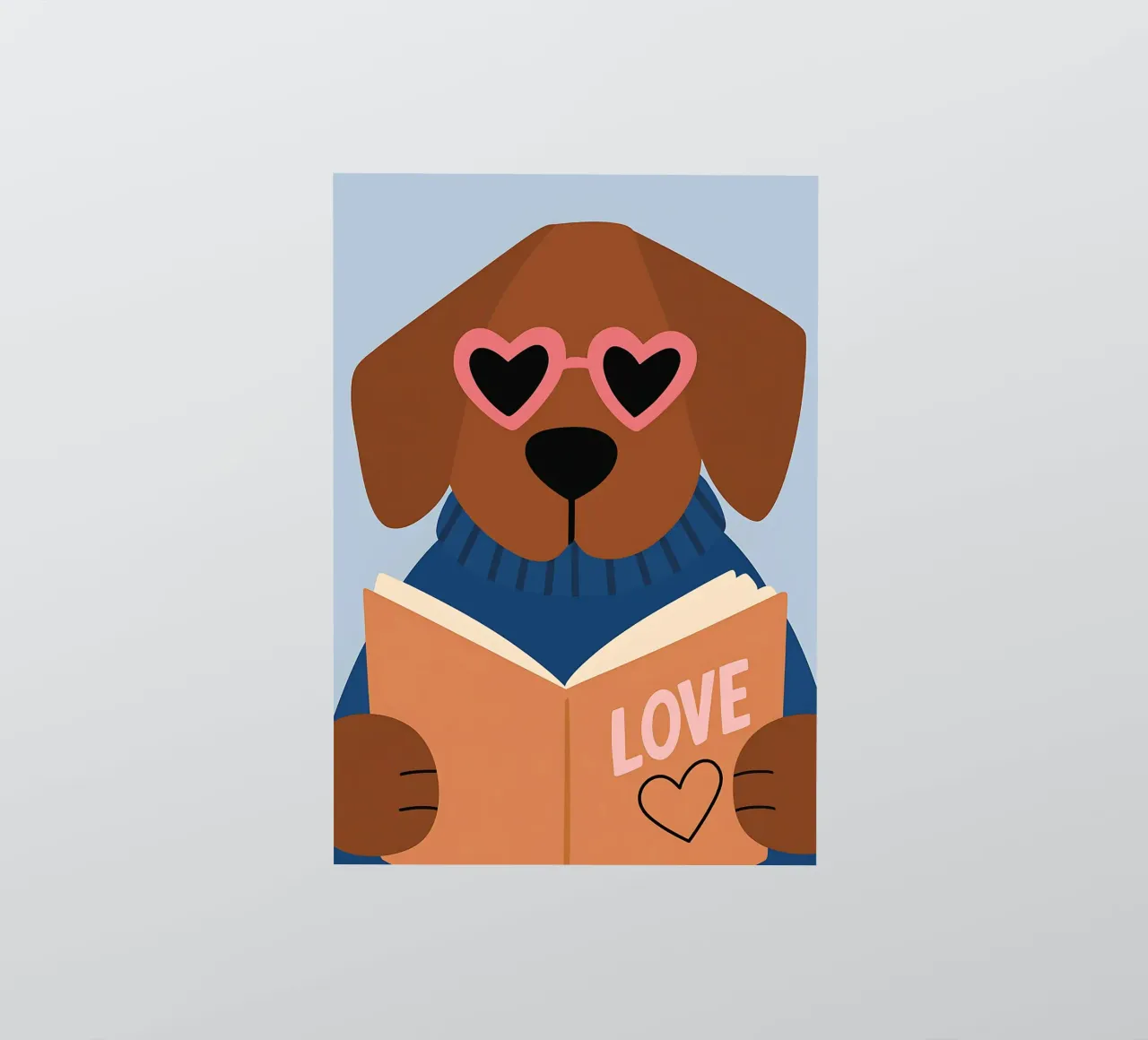 Chien de lecture - Lunettes de cœur Bookworm Art autocollant de vintagepod