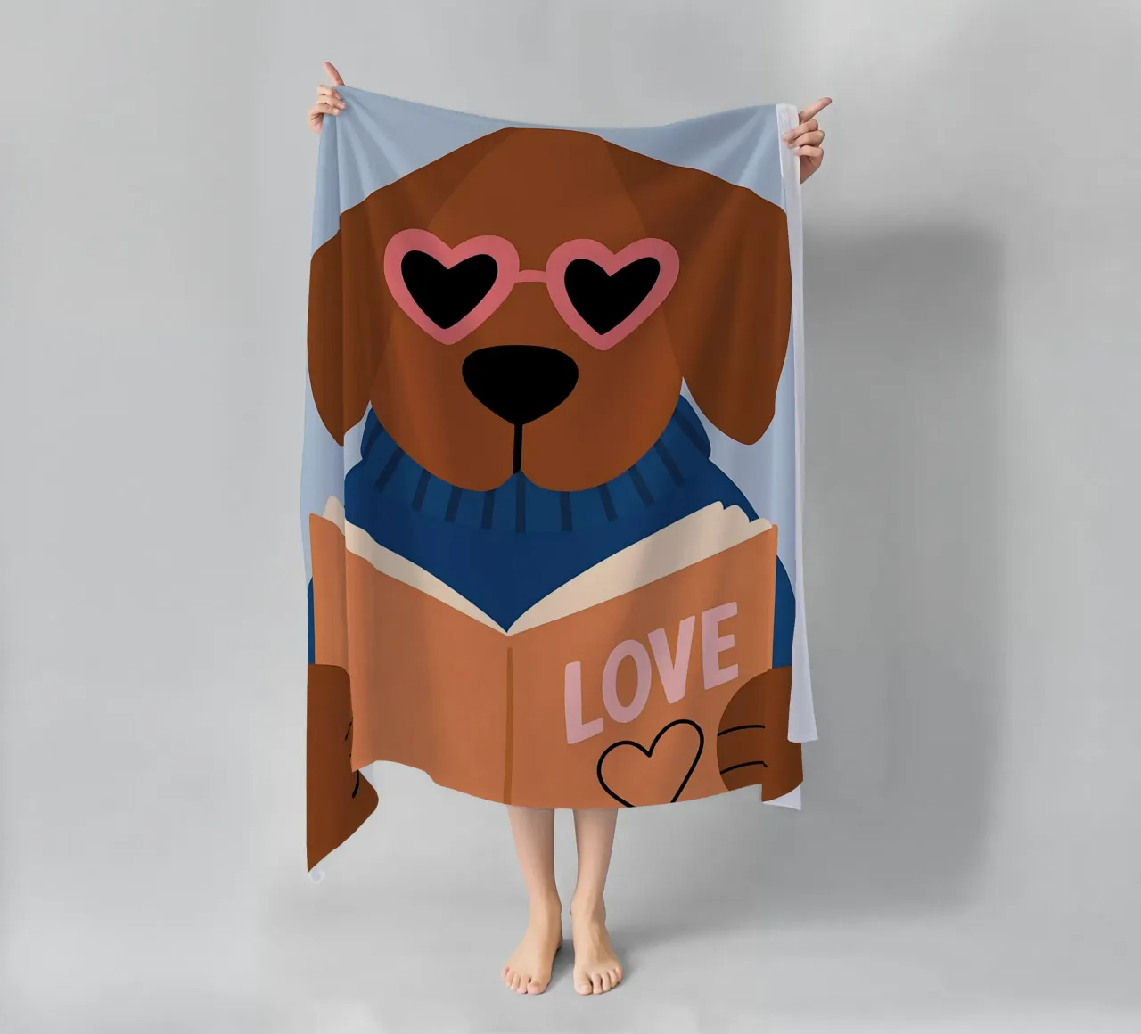 Chien de lecture - Lunettes de cœur Bookworm Art serviette de plage de vintagepod