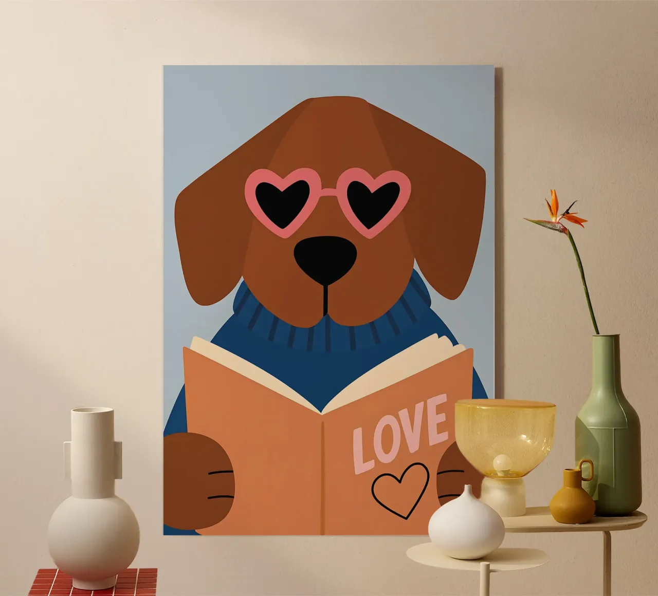 Chien de lecture - Lunettes de cœur Bookworm Art plexiglas de vintagepod