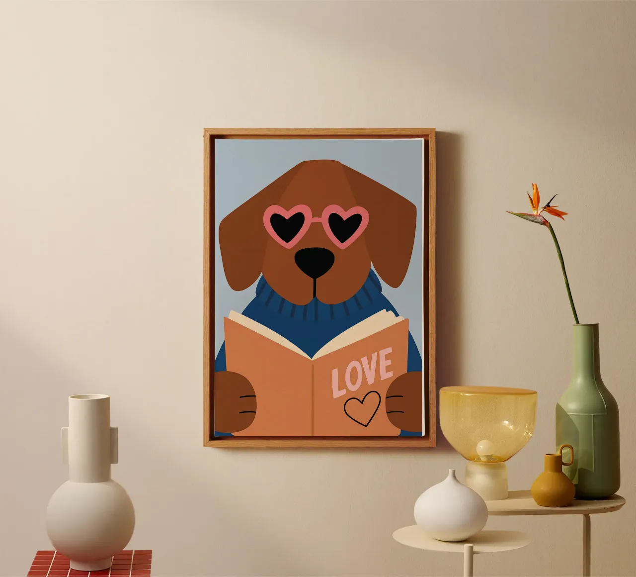 Chien de lecture - Lunettes de cœur Bookworm Art toile avec Caisse américaine de vintagepod