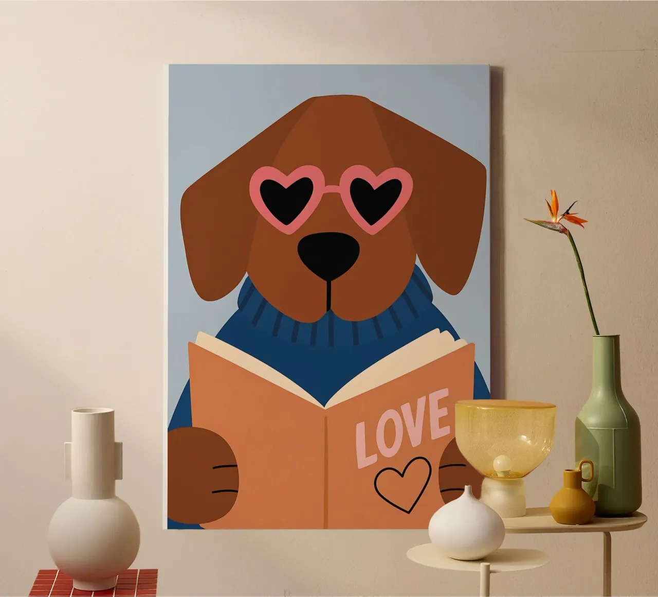 Chien de lecture - Lunettes de cœur Bookworm Art toile avec Caisse américaine de vintagepod