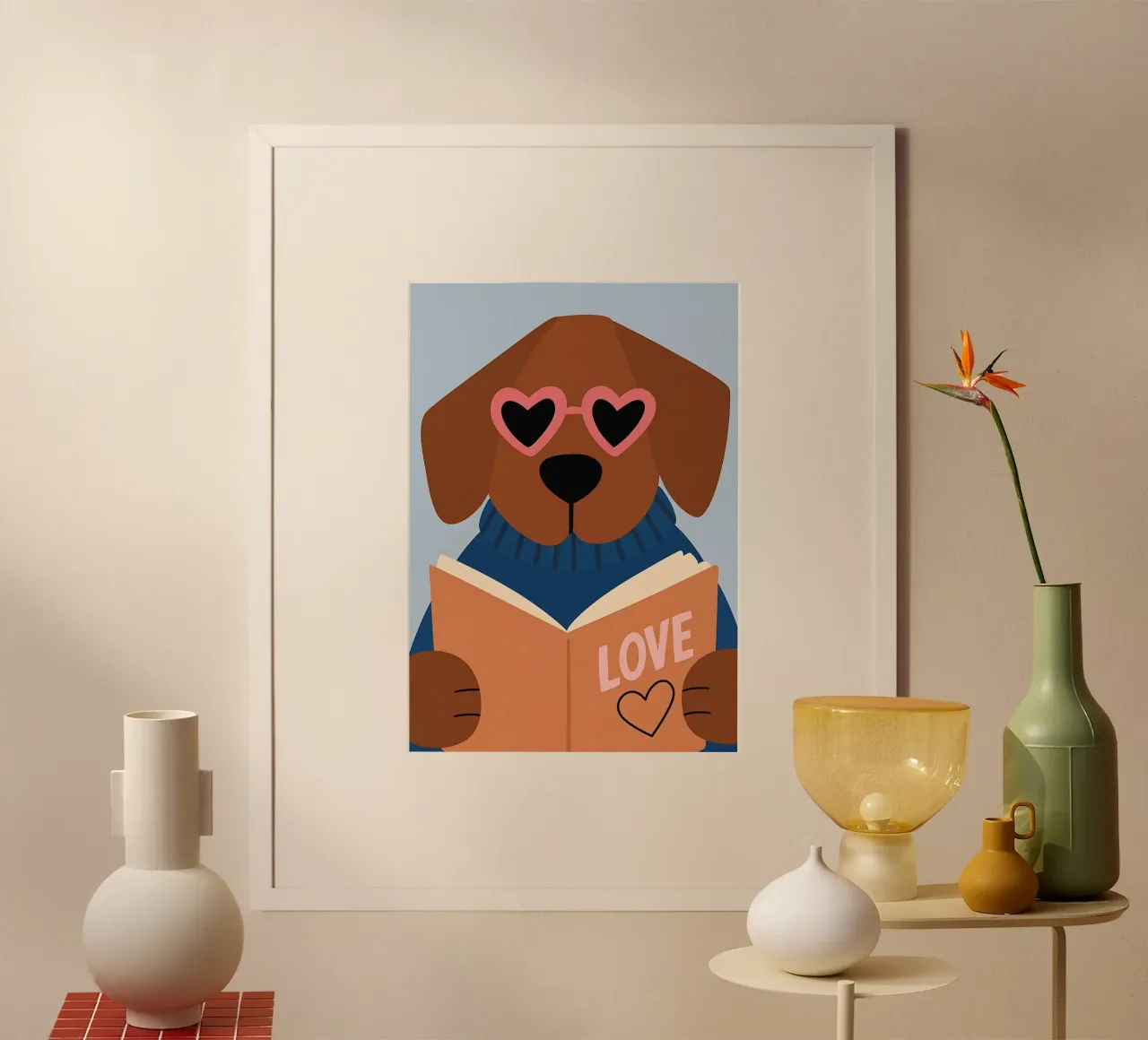 Chien de lecture - Lunettes de cœur Bookworm Art hahnemühle de vintagepod