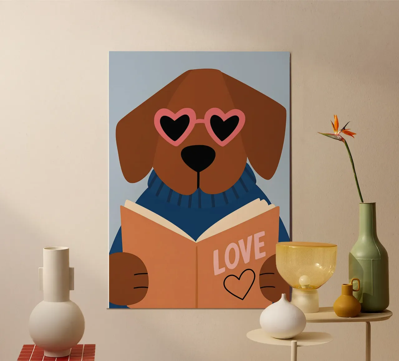 Chien de lecture - Lunettes de cœur Bookworm Art hahnemühle de vintagepod