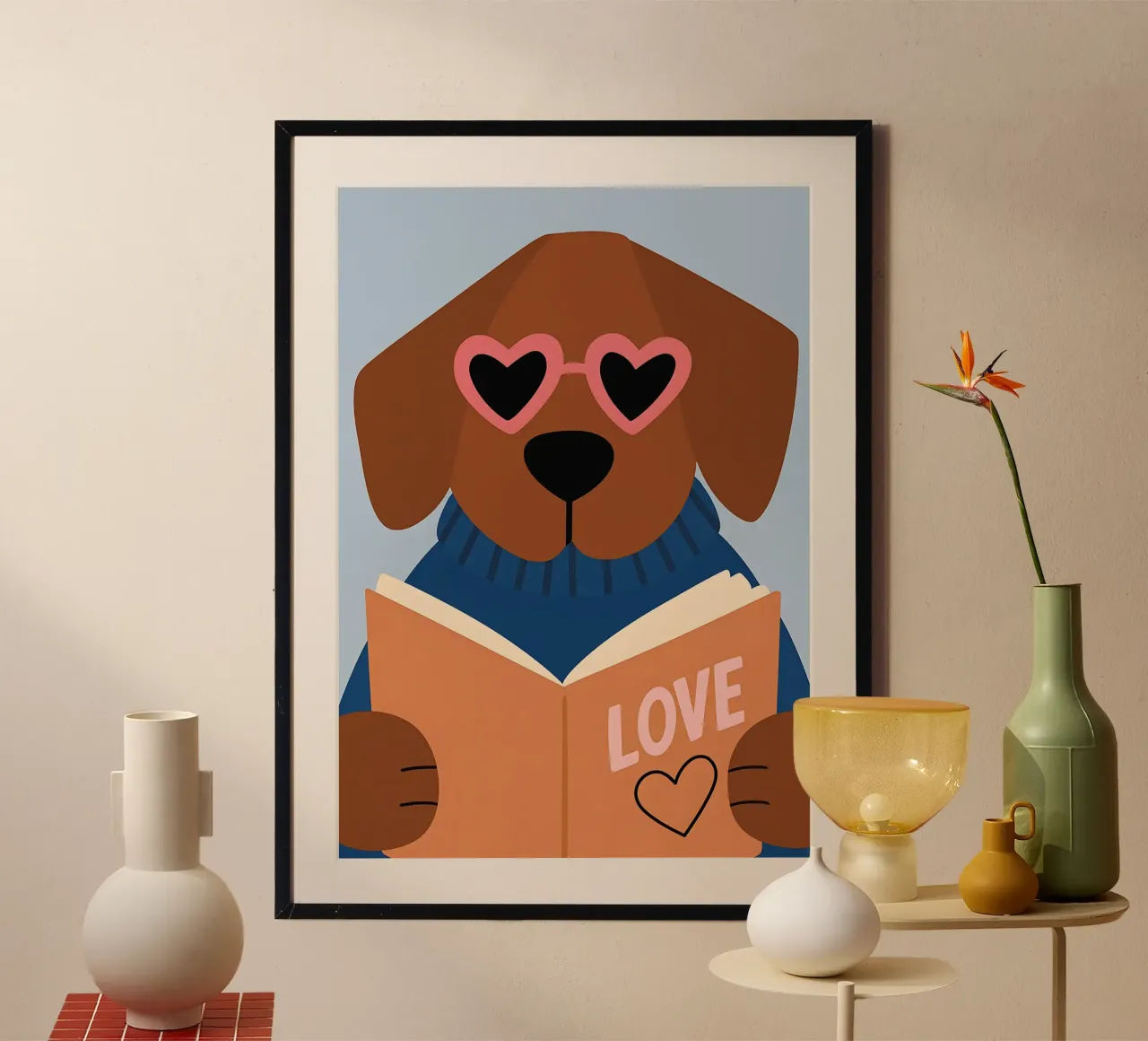 Chien de lecture - Lunettes de cœur Bookworm Art hahnemühle de vintagepod