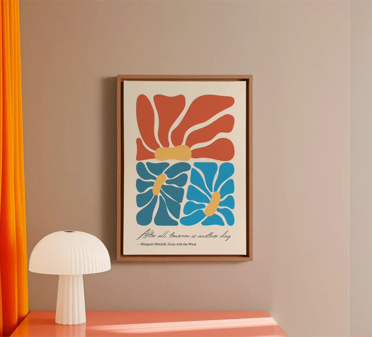 Margaret Mitchell "Tomorrow is Another Day" Abstract Bloemen canvas met Baklijst van vintagepod