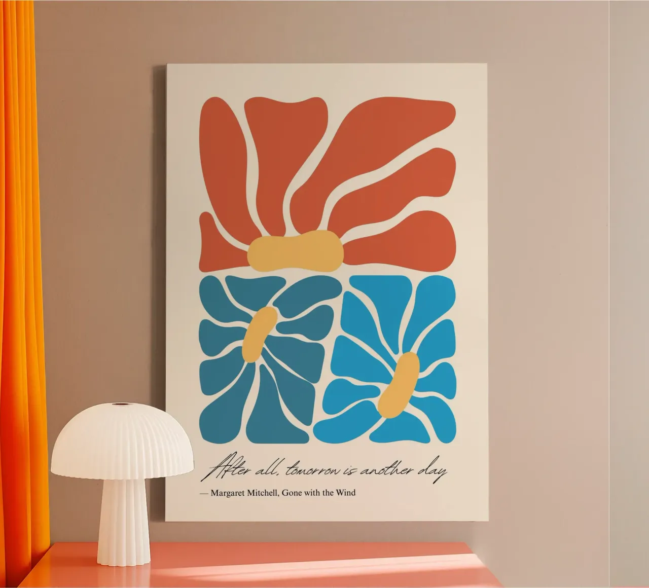 Margaret Mitchell "Tomorrow is Another Day" Abstract Bloemen canvas met Baklijst van vintagepod