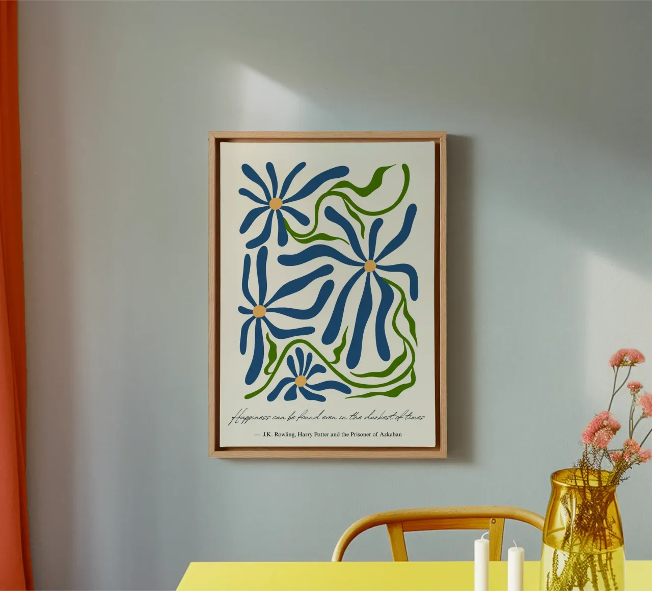 J.K. Rowling "Geluk" Harry Potter Bloemsierkunst canvas met Baklijst van vintagepod