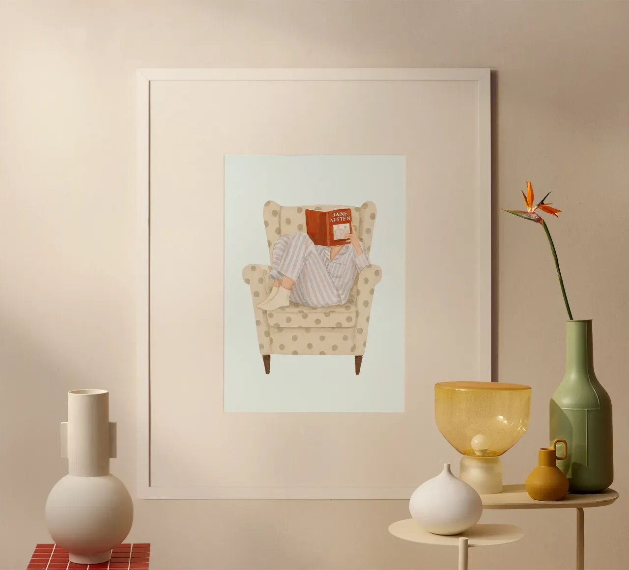 Jane Austen Gemütliche Lektüre - Sessel Bücherwurm Kunst Poster von vintagepod