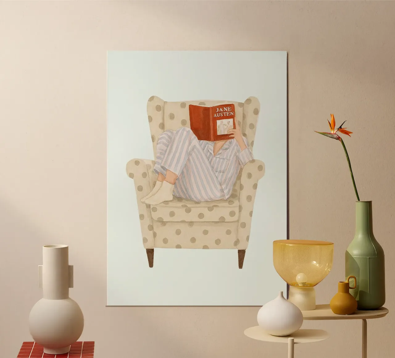 Jane Austen Gemütliche Lektüre - Sessel Bücherwurm Kunst Poster von vintagepod
