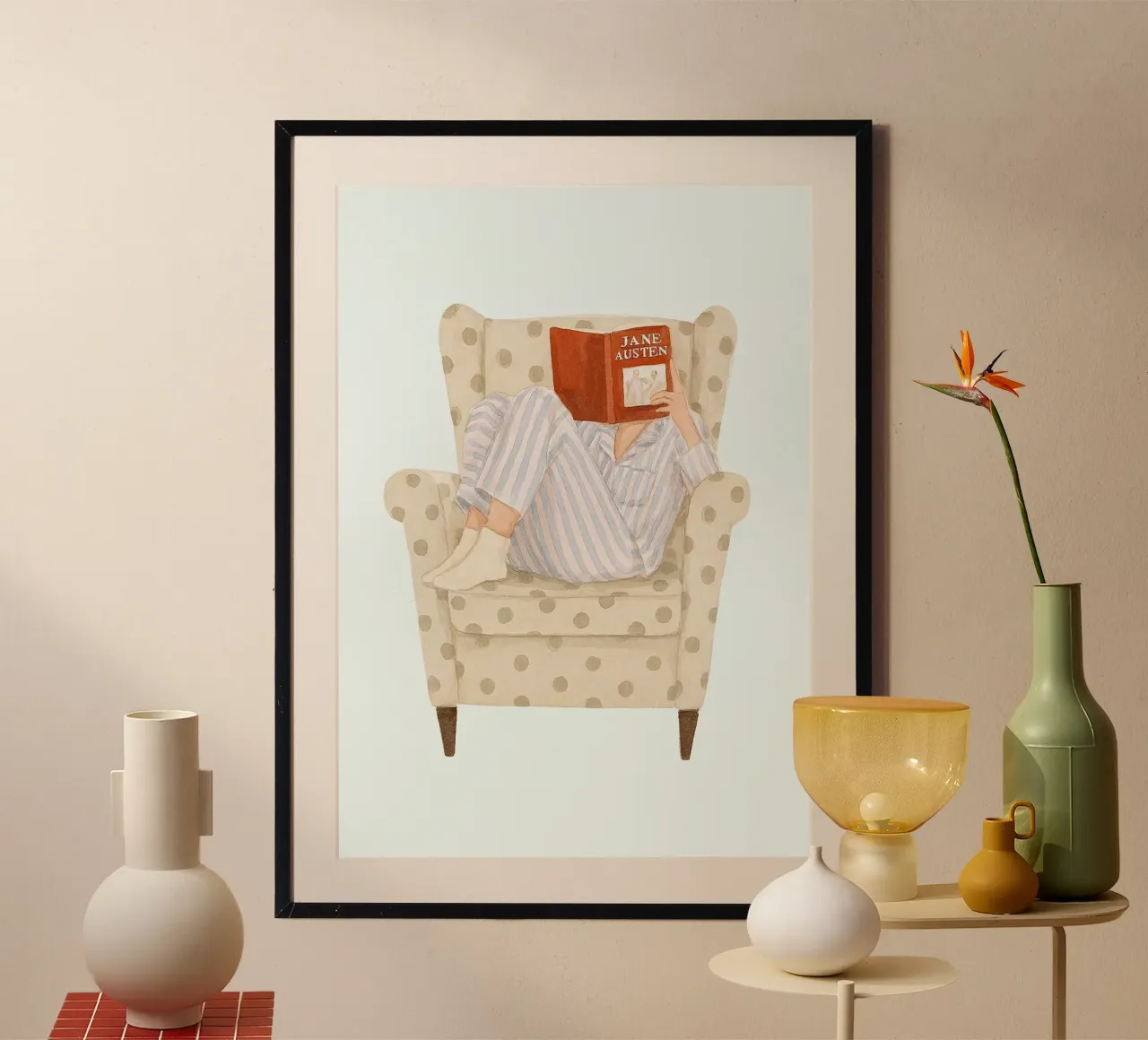 Jane Austen Gemütliche Lektüre - Sessel Bücherwurm Kunst Poster von vintagepod