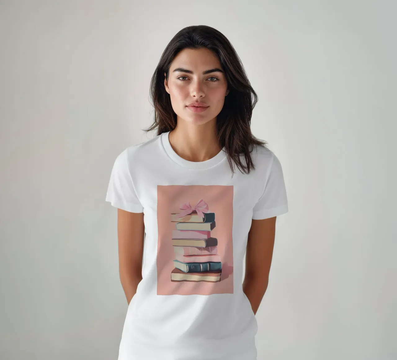 Pila di libri con fiocco rosa - Regalo libro in pastello t-shirt da vintagepod