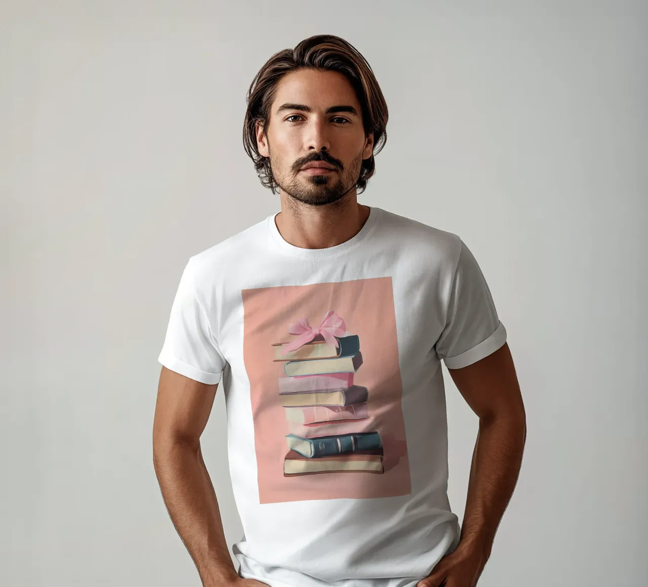Pila di libri con fiocco rosa - Regalo libro in pastello t-shirt da vintagepod