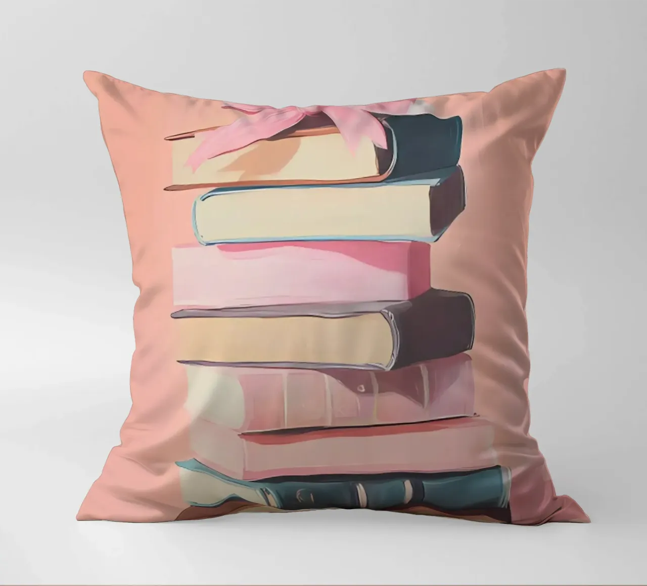 Pila di libri con fiocco rosa - Regalo libro in pastello cuscino da vintagepod