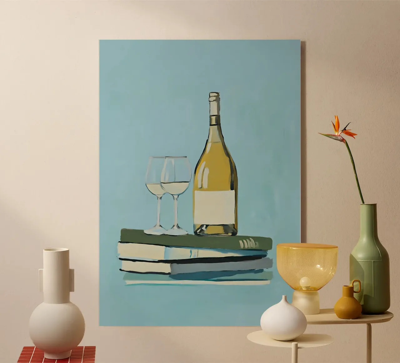 Vino y libros - Bodegón de tarde relajante metacrilato de vintagepod