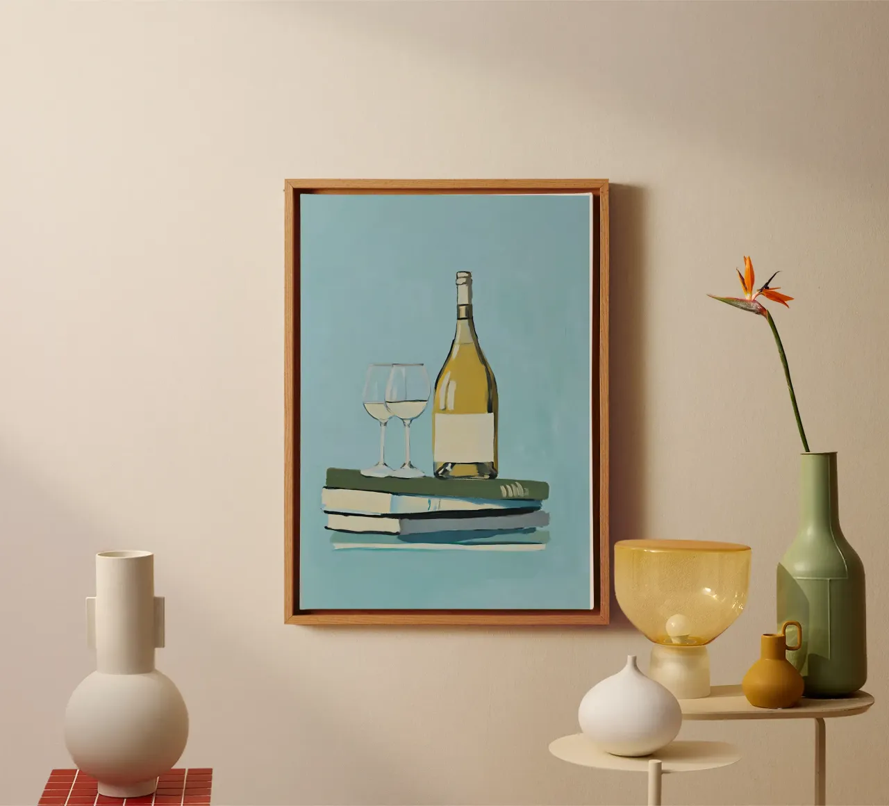 Wijn en boeken - Ontspannen avondstilleven canvas van vintagepod