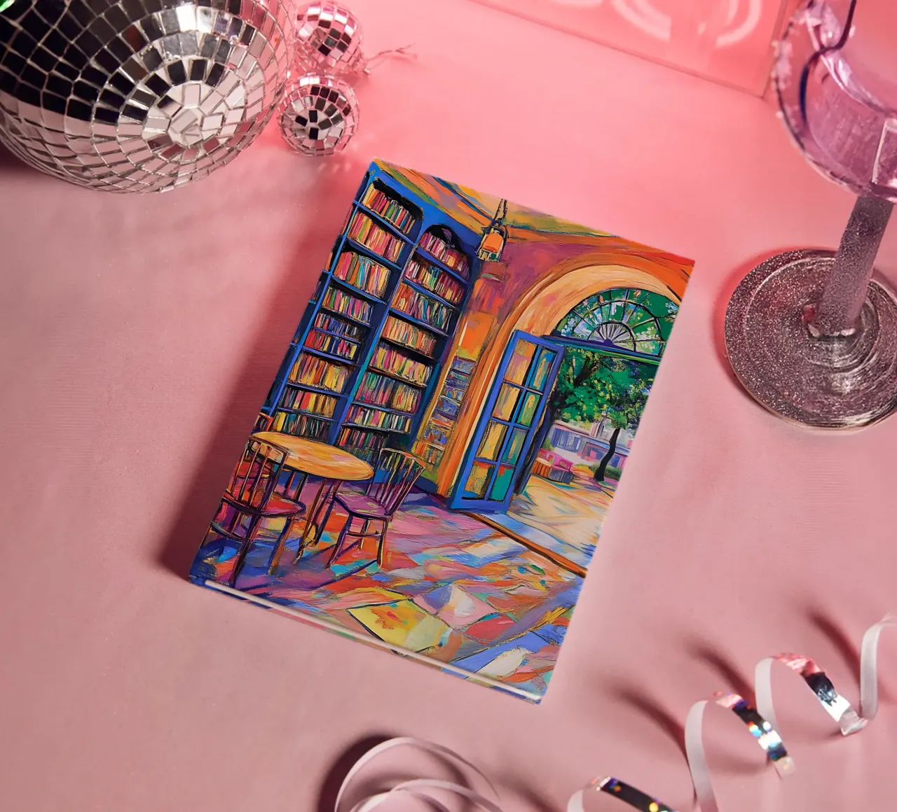 Vibrant Library and Garden - Expressionist Art Print notebook by vintagepod
