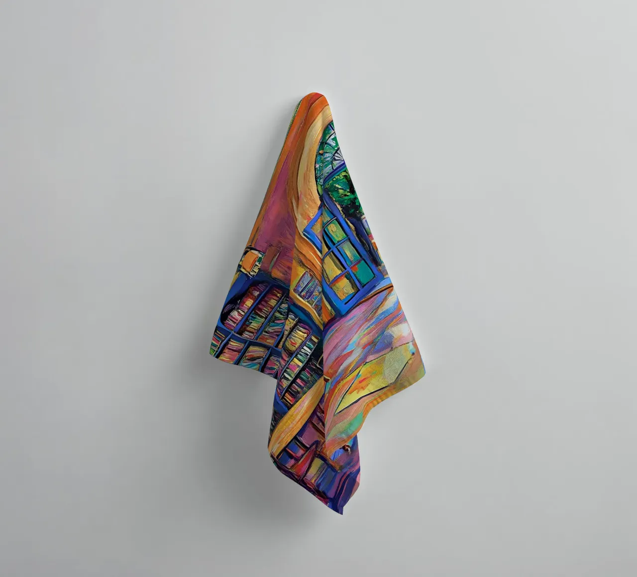 Vibrant Library and Garden - Expressionist Art Print towel by vintagepod