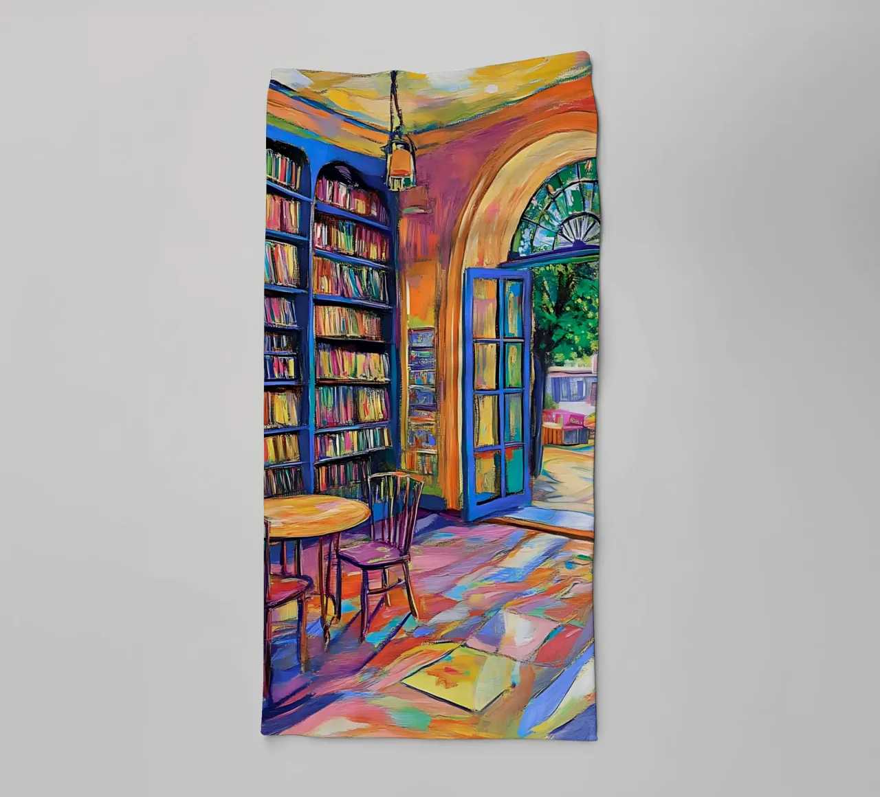 Vibrant Library and Garden - Expressionist Art Print towel by vintagepod