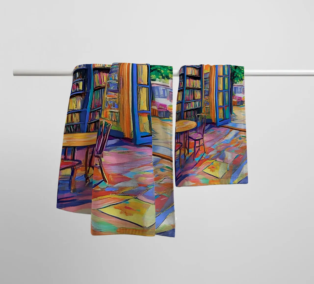 Vibrant Library and Garden - Expressionist Art Print towel by vintagepod