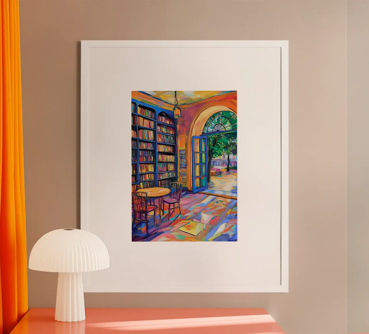 Vibrant Library and Garden - Expressionist Art Print poster with aluminum frame by vintagepod