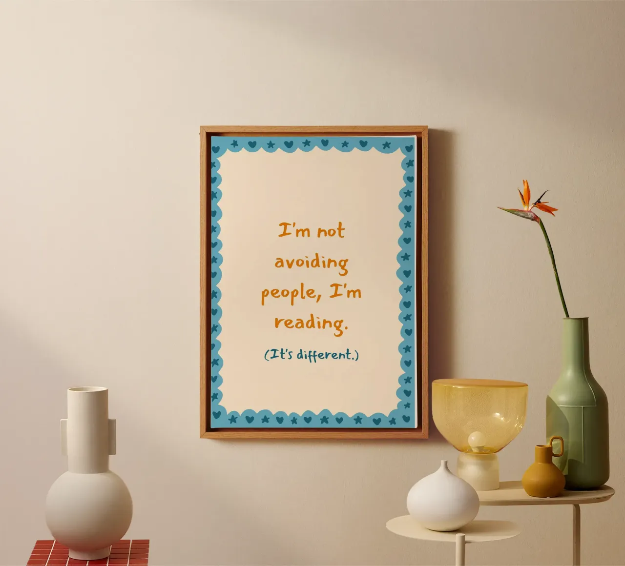 "Not Avoiding People, Just Reading" Humorous Poster canvas with Floater frame by vintagepod