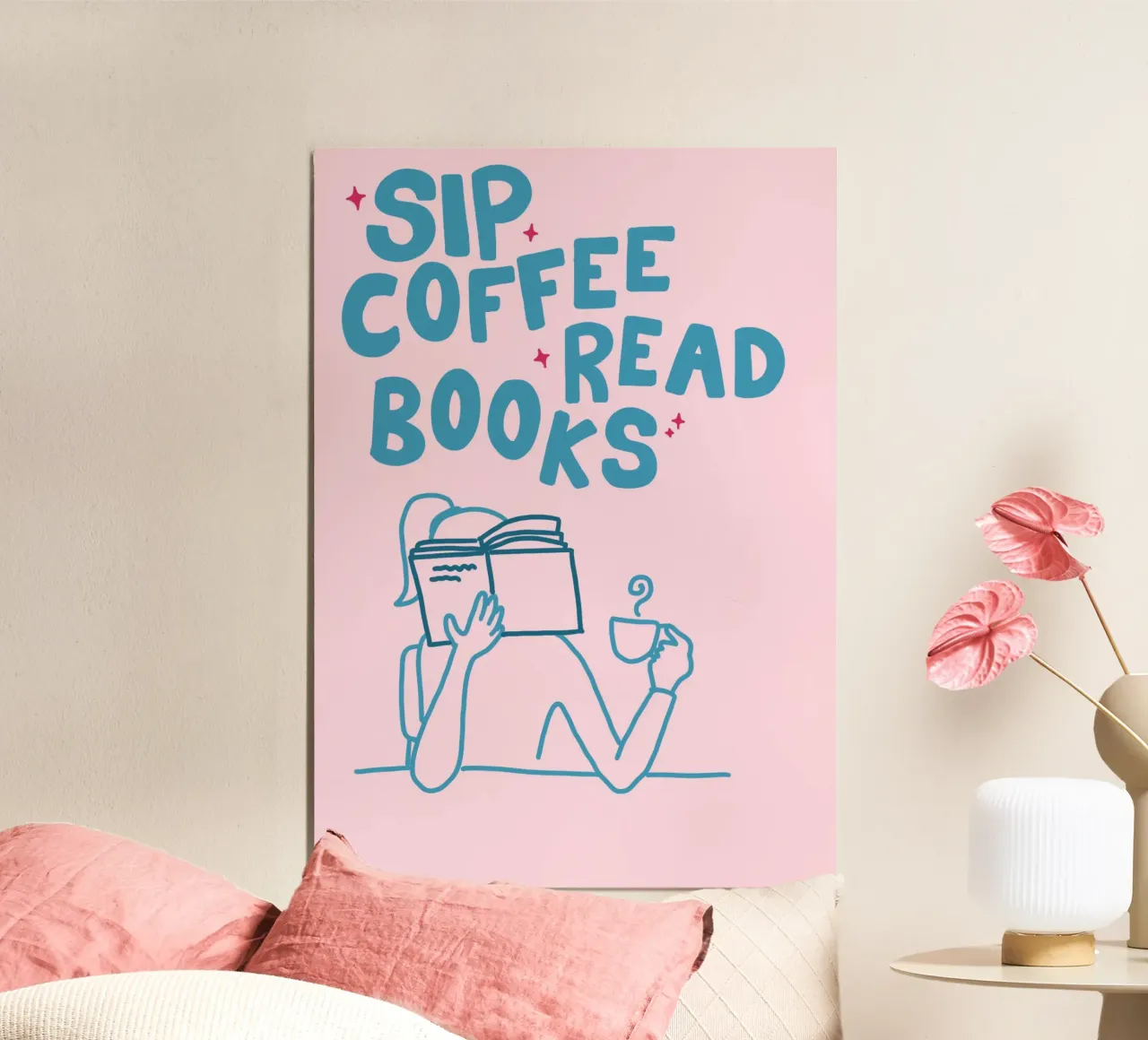 Póster "Sip Coffee Read Books" Ritual acogedor poster con marco de aluminio de vintagepod