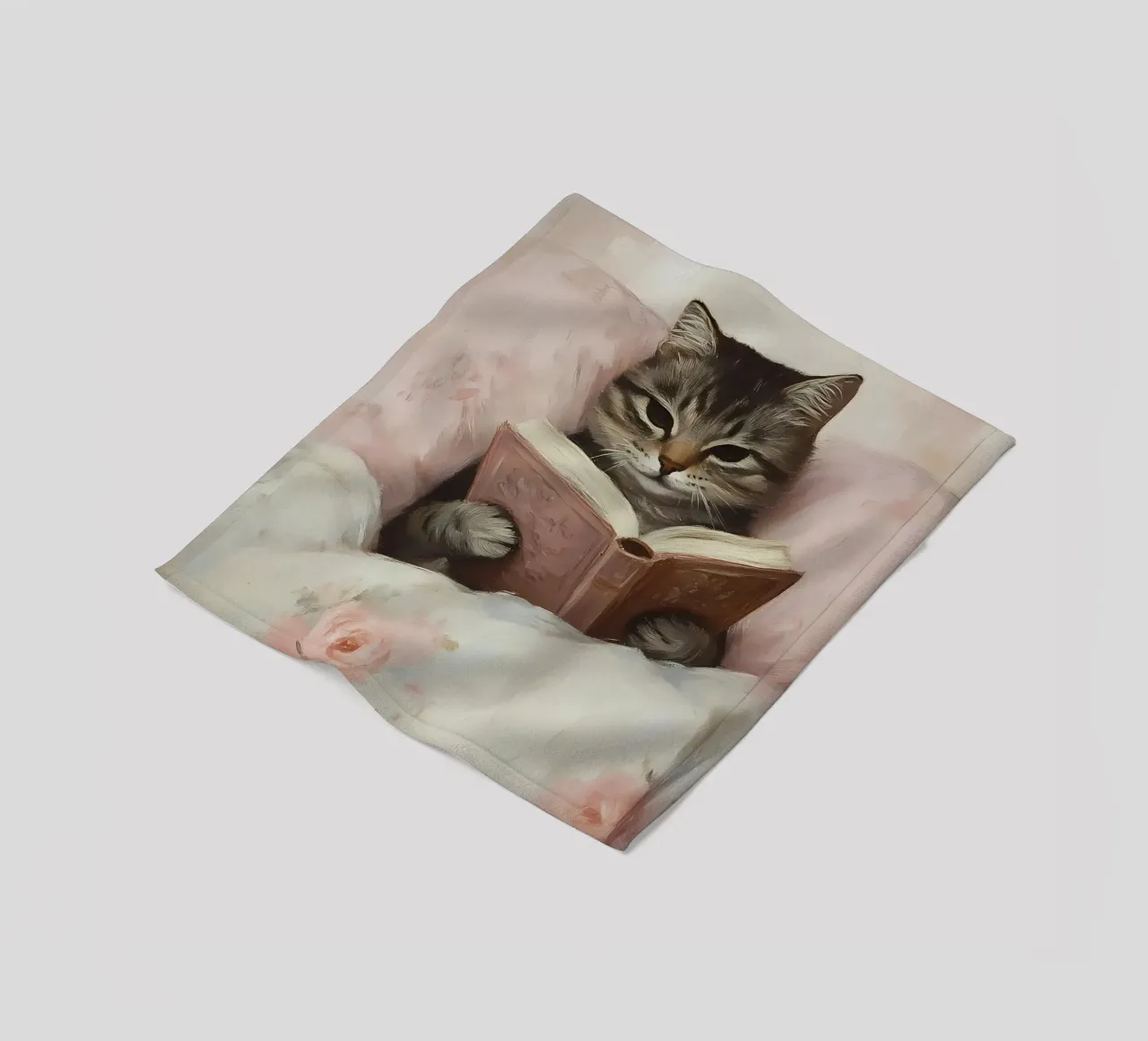 Tabby Katze lesend im Bett - Gemütlicher Bücherwurm Kunst Fleecedecke von vintagepod