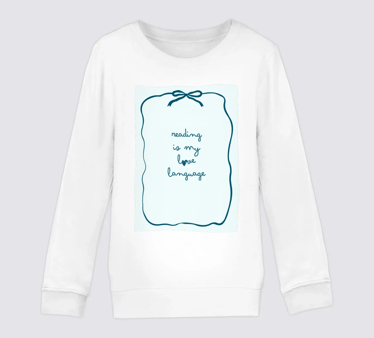 Affiche "Reading Is My Love Language" (La lecture est ma langue d'amour) avec nœud bleu sweat enfant de vintagepod