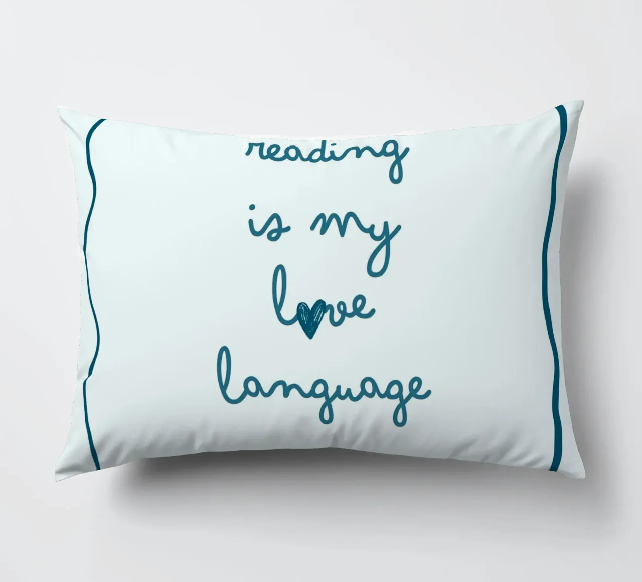 Affiche "Reading Is My Love Language" (La lecture est ma langue d'amour) avec nœud bleu coussin de vintagepod