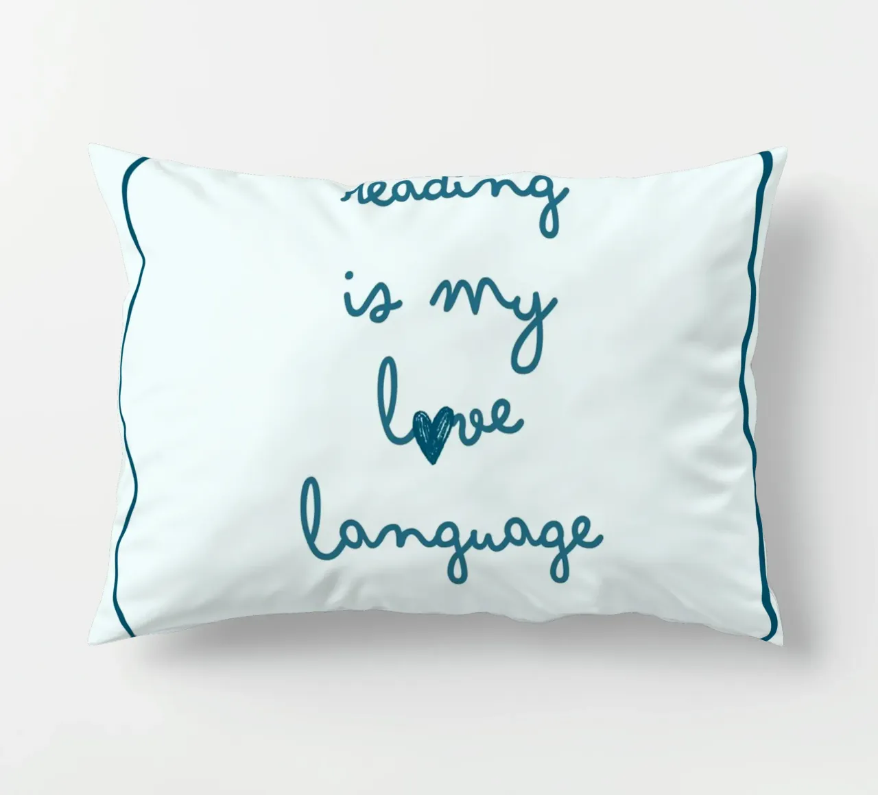 Affiche "Reading Is My Love Language" (La lecture est ma langue d'amour) avec nœud bleu coussin de vintagepod