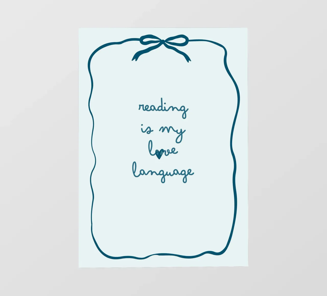 Affiche "Reading Is My Love Language" (La lecture est ma langue d'amour) avec nœud bleu bâche pvc de vintagepod