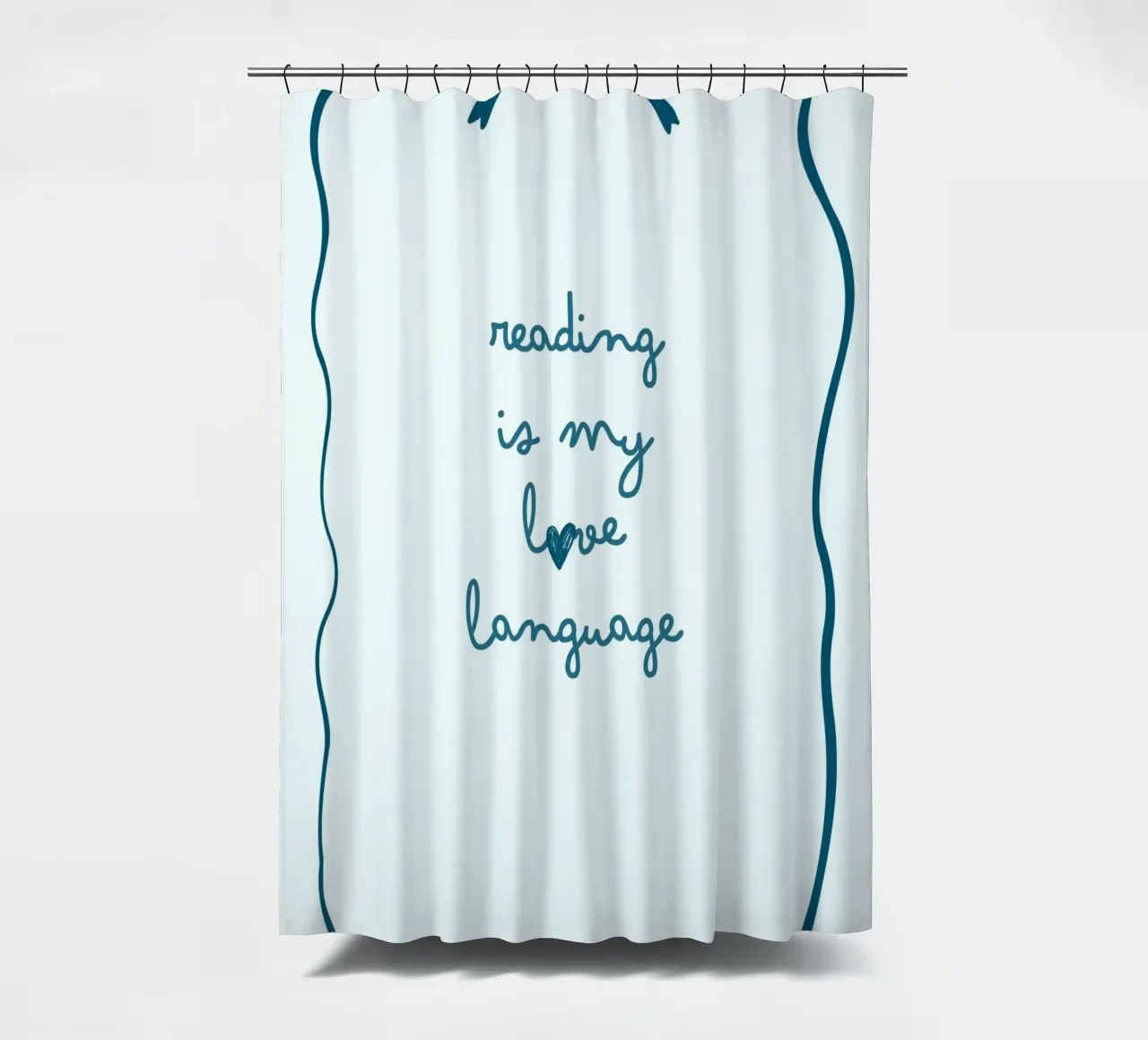 Affiche "Reading Is My Love Language" (La lecture est ma langue d'amour) avec nœud bleu rideau de douche de vintagepod
