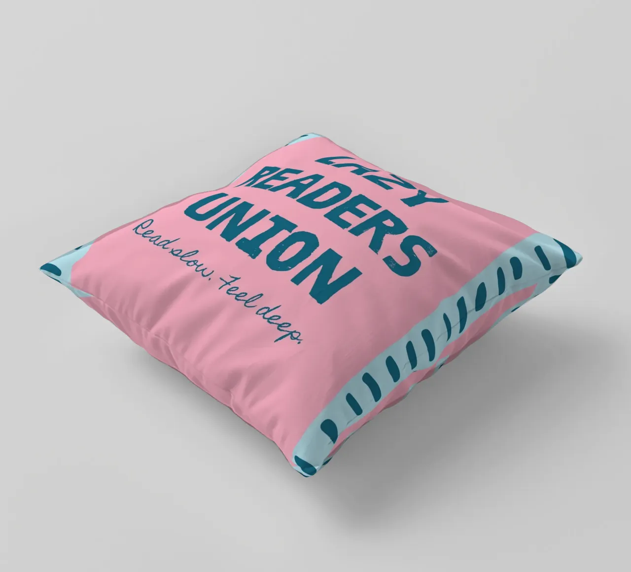 Lazy Readers Union - Read Slow. Feel Deep. Poster decorative cushion by vintagepod