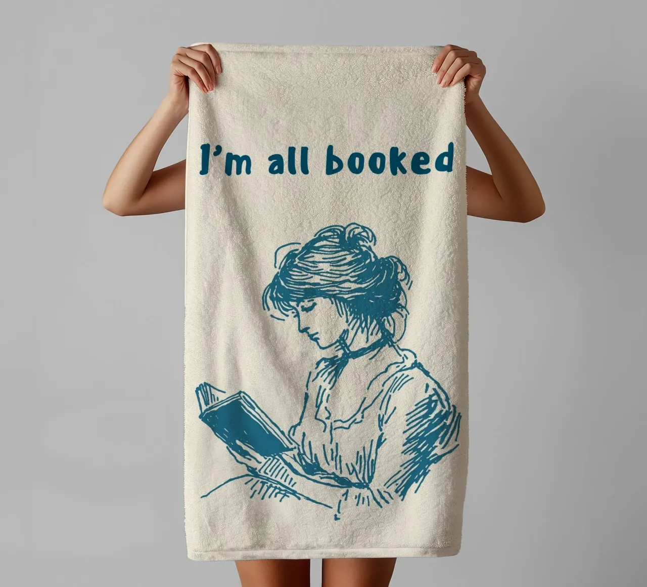 "I'm All Booked" Affiche d'illustration d'un lecteur d'époque serviette de bain de vintagepod