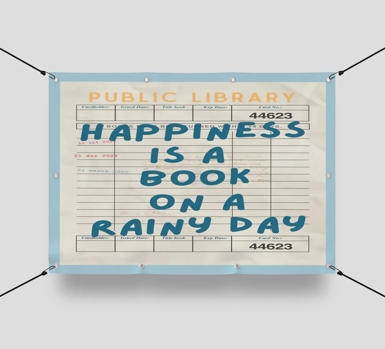 "Poster per la tessera della biblioteca "La felicità è un libro in un giorno di pioggia telo in pvc da vintagepod