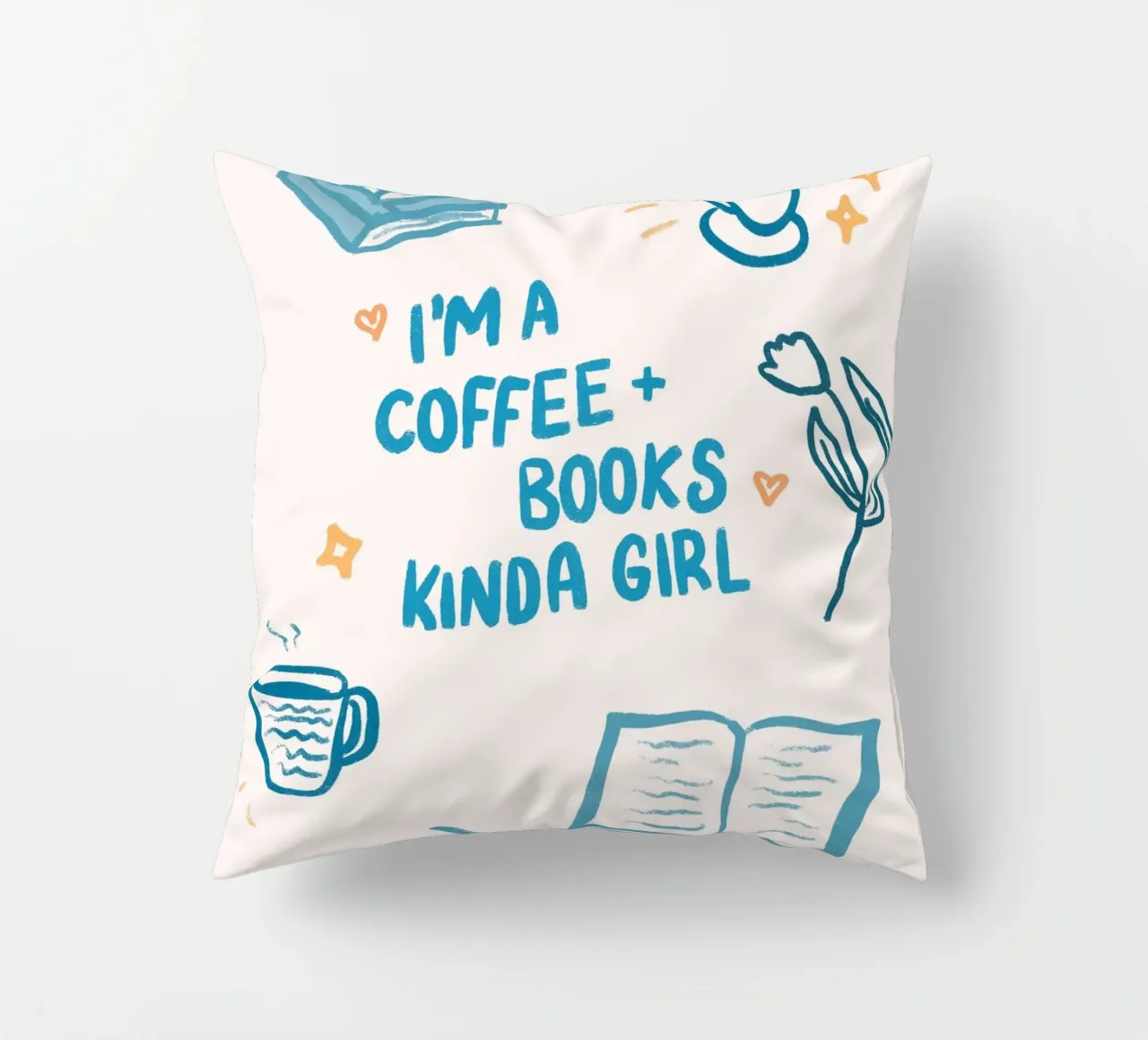 "Coffee + Books Kinda Girl" Cozy Aesthetic Poster decorative cushion by vintagepod