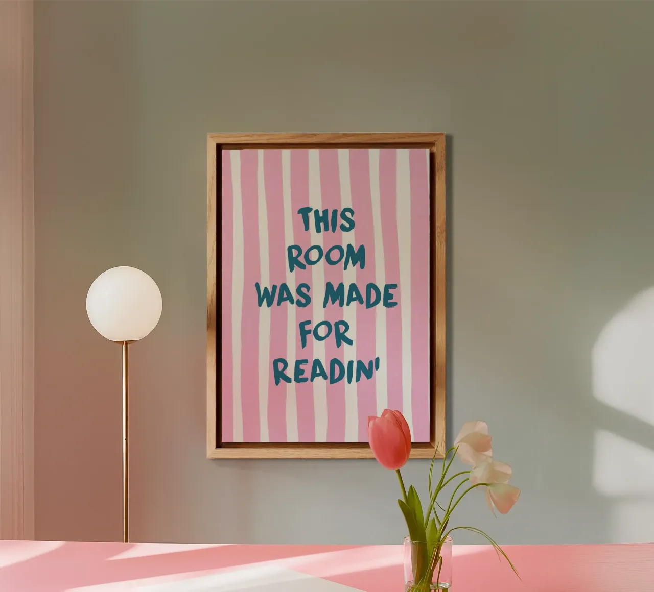 Poster rosa e blu "Questa stanza è stata fatta per leggere". alluminio dibond da vintagepod