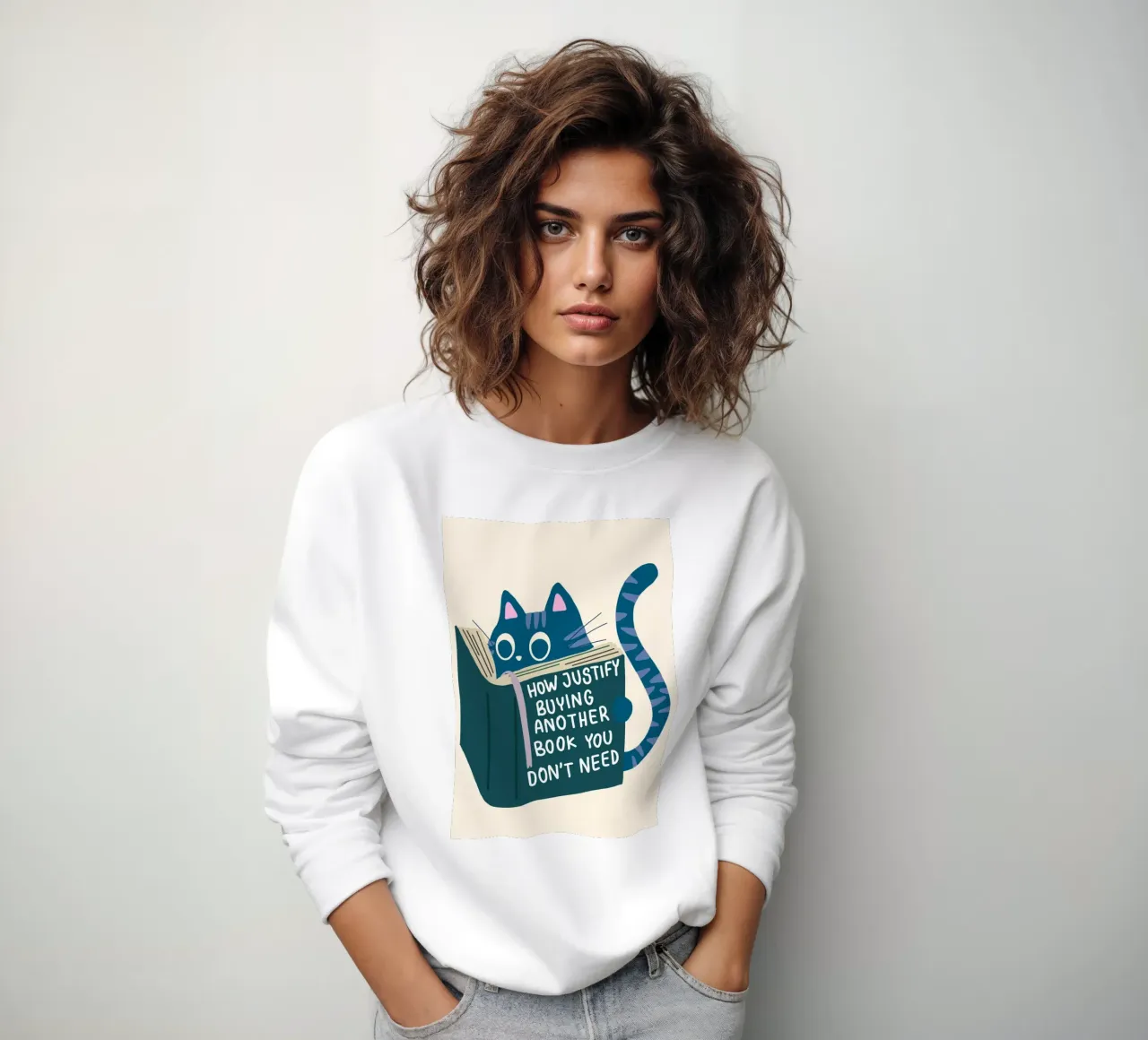 Funny Cat Reading Poster – Book Lover Humor Art Print sweatshirt by vintagepod