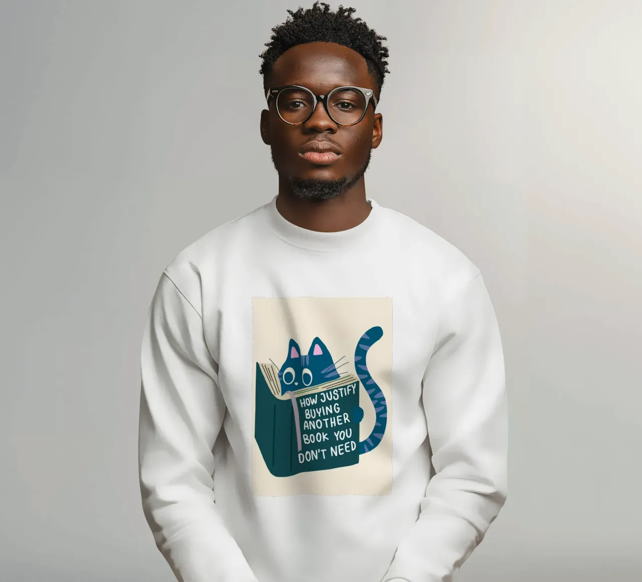 Funny Cat Reading Poster – Book Lover Humor Art Print sweatshirt by vintagepod