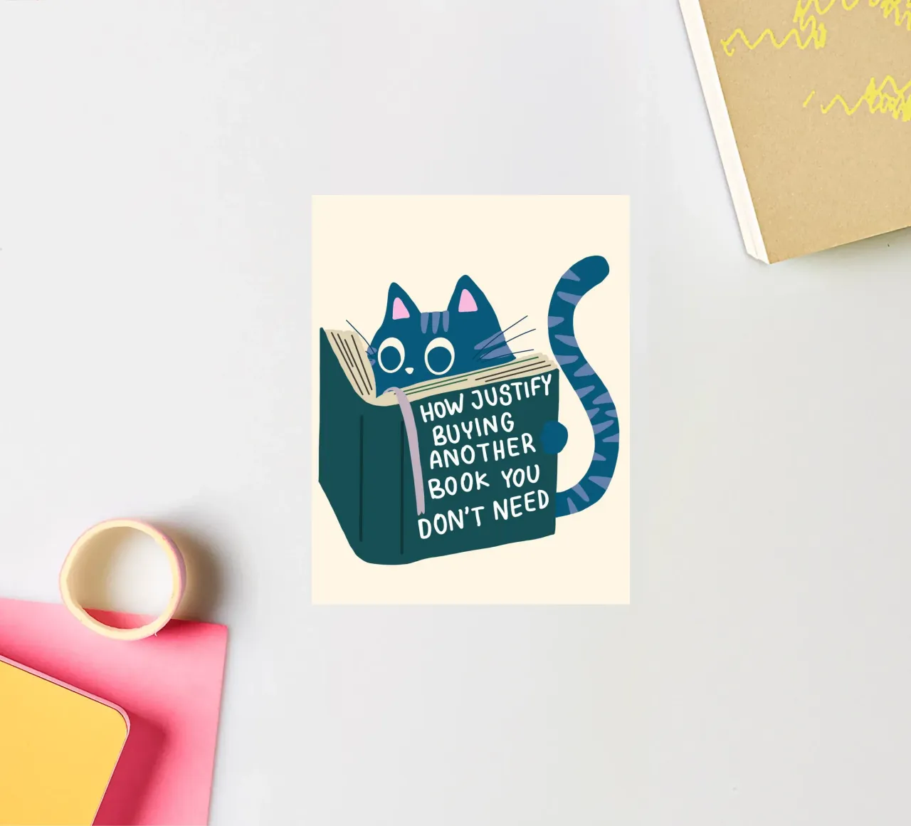 Funny Cat Reading Poster – Book Lover Humor Art Print sticker by vintagepod