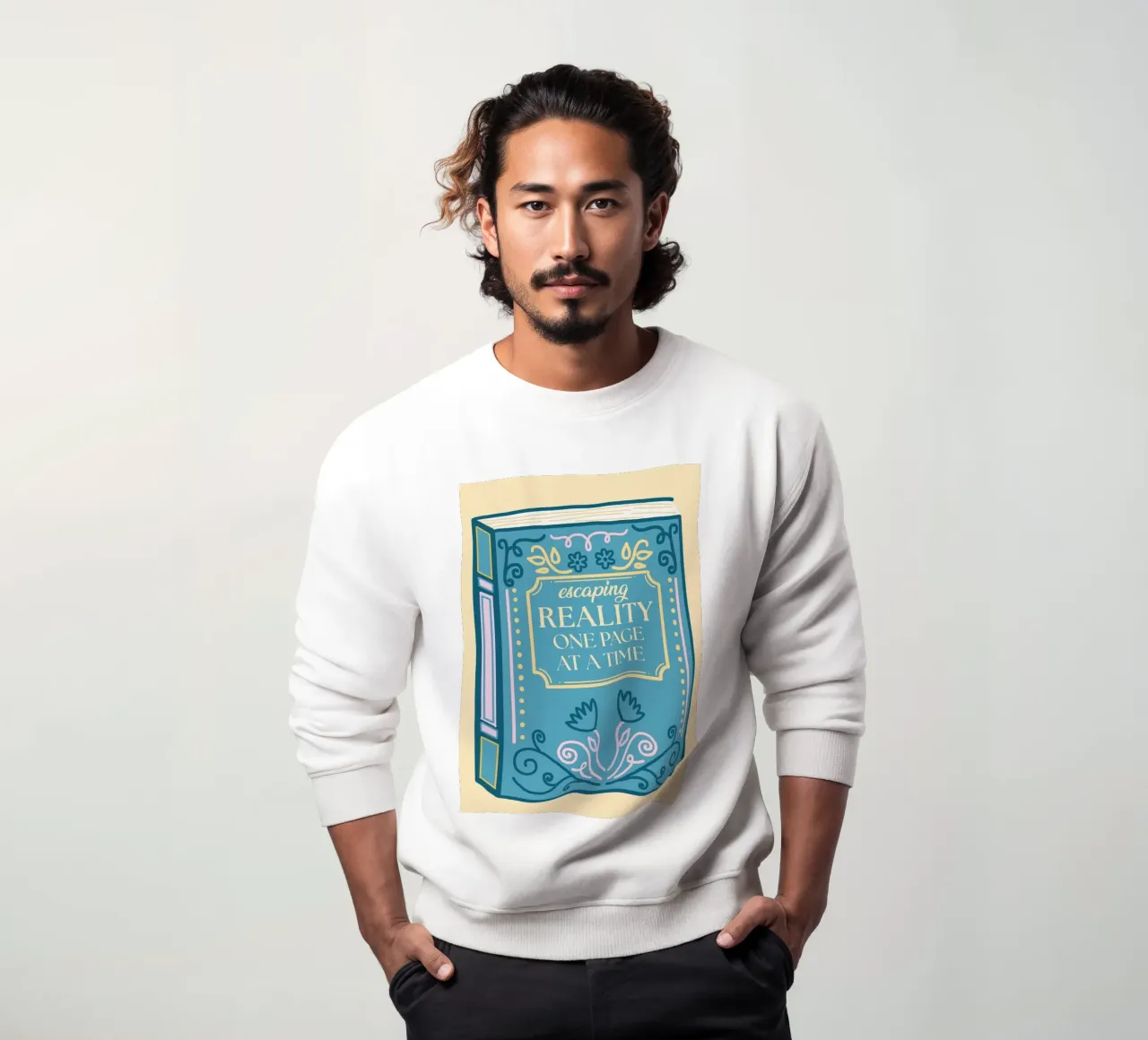 Whimsical Book Art – Escaping Reality Quote Poster sweatshirt by vintagepod